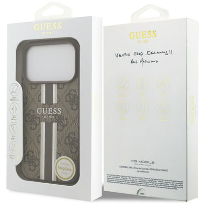 Husa MagSafe pentru Apple iPhone 17 Pro, Guess, 4G Printed Stripes, Maro