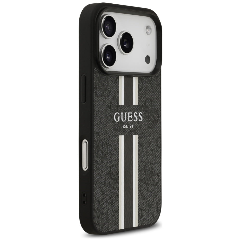 Husa MagSafe pentru Apple iPhone 17 Pro, Guess, 4G Printed Stripes, Neagra