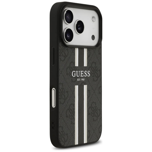 Husa MagSafe pentru Apple iPhone 17 Pro, Guess, 4G Printed Stripes, Neagra