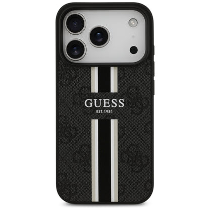 Husa MagSafe pentru Apple iPhone 17 Pro, Guess, 4G Printed Stripes, Neagra