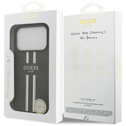 Husa MagSafe pentru Apple iPhone 17 Pro, Guess, 4G Printed Stripes, Neagra
