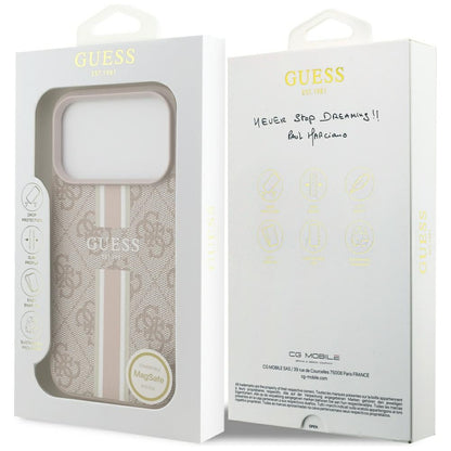 Husa MagSafe pentru Apple iPhone 17 Pro, Guess, 4G Printed Stripes, Roz