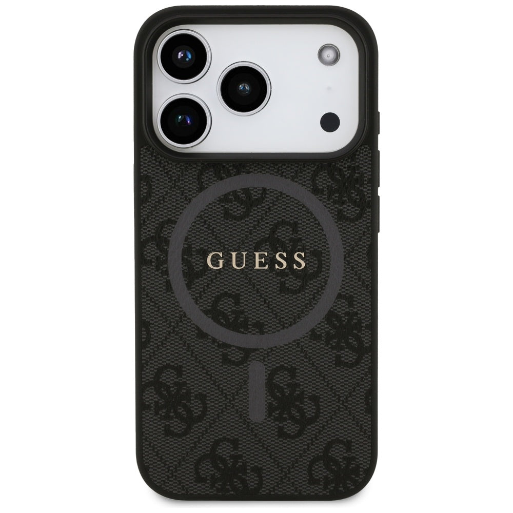 Husa MagSafe pentru Apple iPhone 17 Pro, Guess, 4G Ring Classic Logo, Neagra