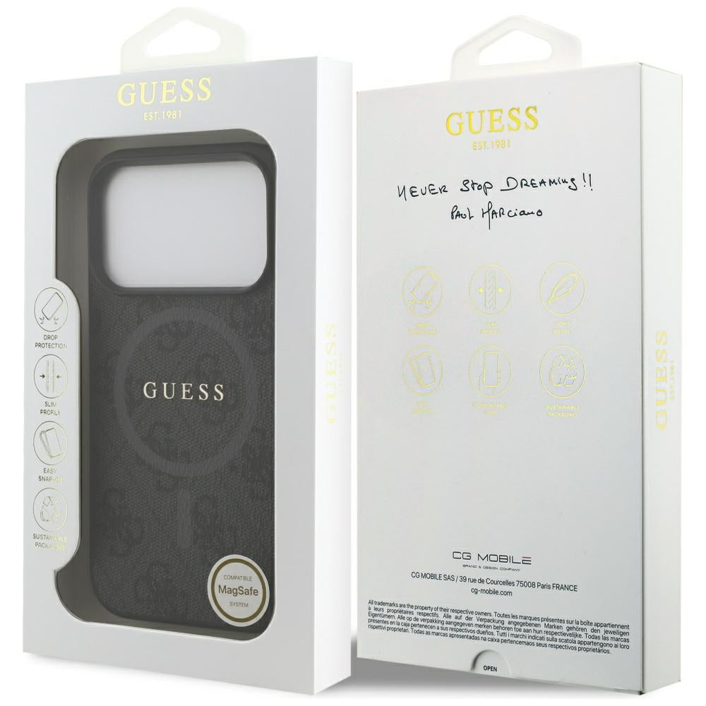 Husa MagSafe pentru Apple iPhone 17 Pro, Guess, 4G Ring Classic Logo, Neagra