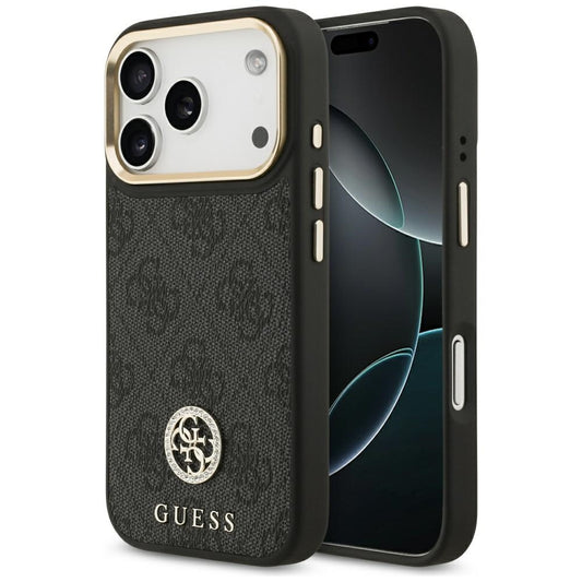 Husa MagSafe pentru Apple iPhone 17 Pro, Guess, 4G Strass Logo, Neagra