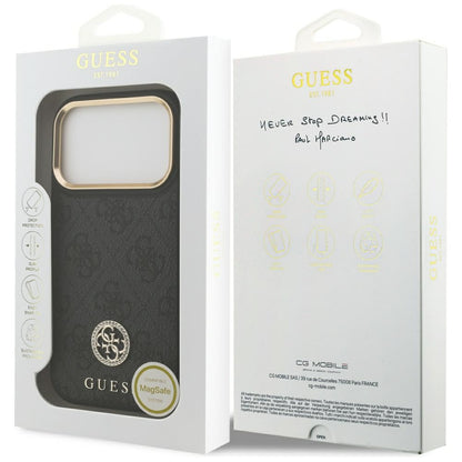 Husa MagSafe pentru Apple iPhone 17 Pro, Guess, 4G Strass Logo, Neagra