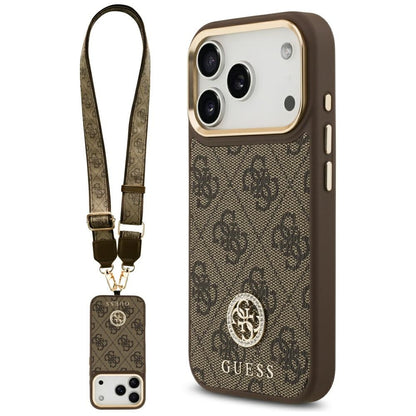 Husa MagSafe pentru Apple iPhone 17 Pro, Guess, 4G Strass Logo with Big Strap, Maro