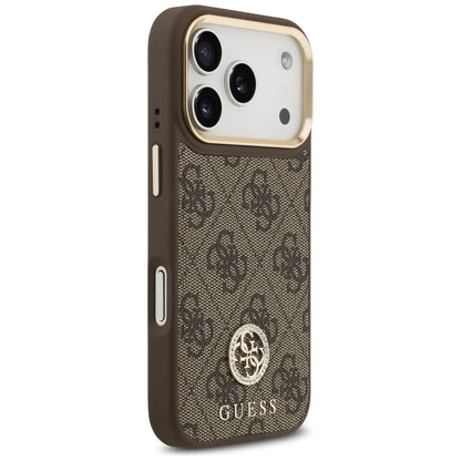 Husa MagSafe pentru Apple iPhone 17 Pro, Guess, 4G Strass Logo with Big Strap, Maro