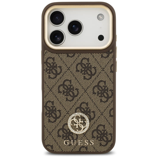 Husa MagSafe pentru Apple iPhone 17 Pro, Guess, 4G Strass Logo with Big Strap, Maro