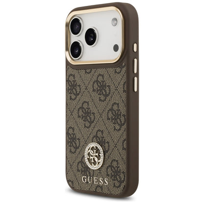 Husa MagSafe pentru Apple iPhone 17 Pro, Guess, 4G Strass Logo with Big Strap, Maro