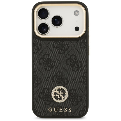 Husa MagSafe pentru Apple iPhone 17 Pro, Guess, 4G Strass Logo with Big Strap, Neagra