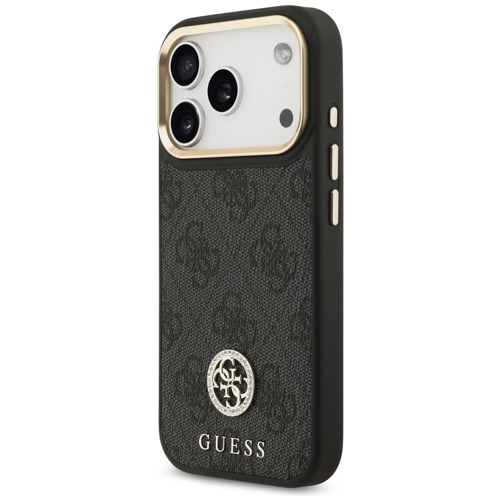Husa MagSafe pentru Apple iPhone 17 Pro, Guess, 4G Strass Logo with Big Strap, Neagra