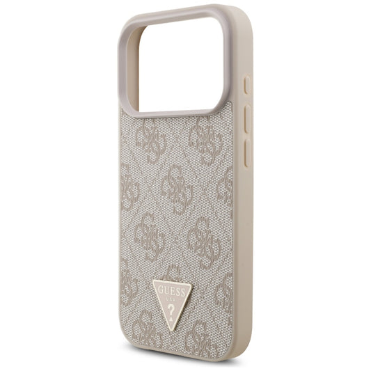 Husa MagSafe pentru Apple iPhone 17 Pro, Guess, 4G Triangle Logo with Pearl Strap, Roz