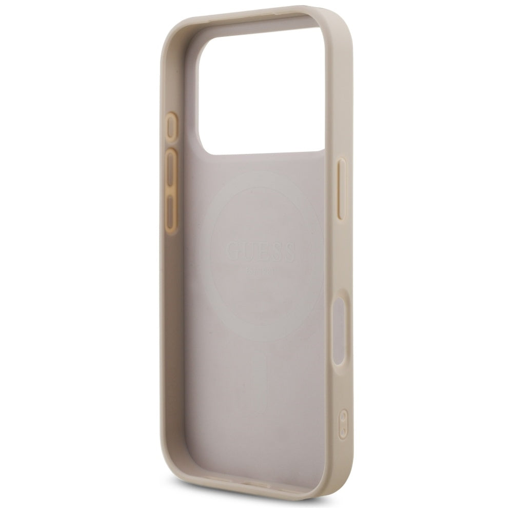 Husa MagSafe pentru Apple iPhone 17 Pro, Guess, 4G Triangle Logo with Pearl Strap, Roz