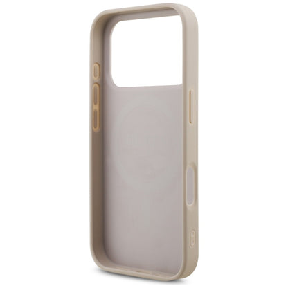 Husa MagSafe pentru Apple iPhone 17 Pro, Guess, 4G Triangle Logo with Pearl Strap, Roz