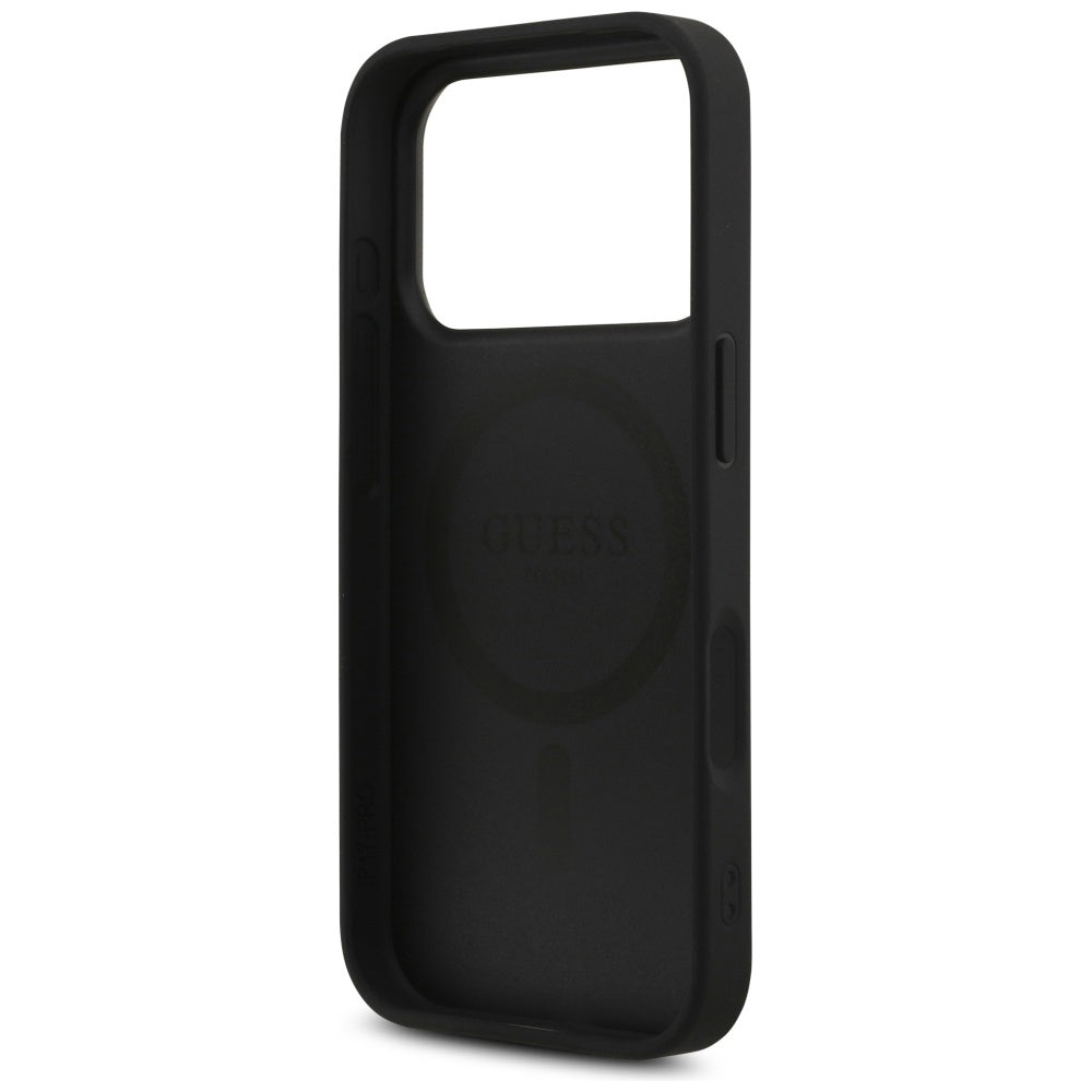 Husa MagSafe pentru Apple iPhone 17 Pro, Guess, 4G Triangle Strass, Neagra