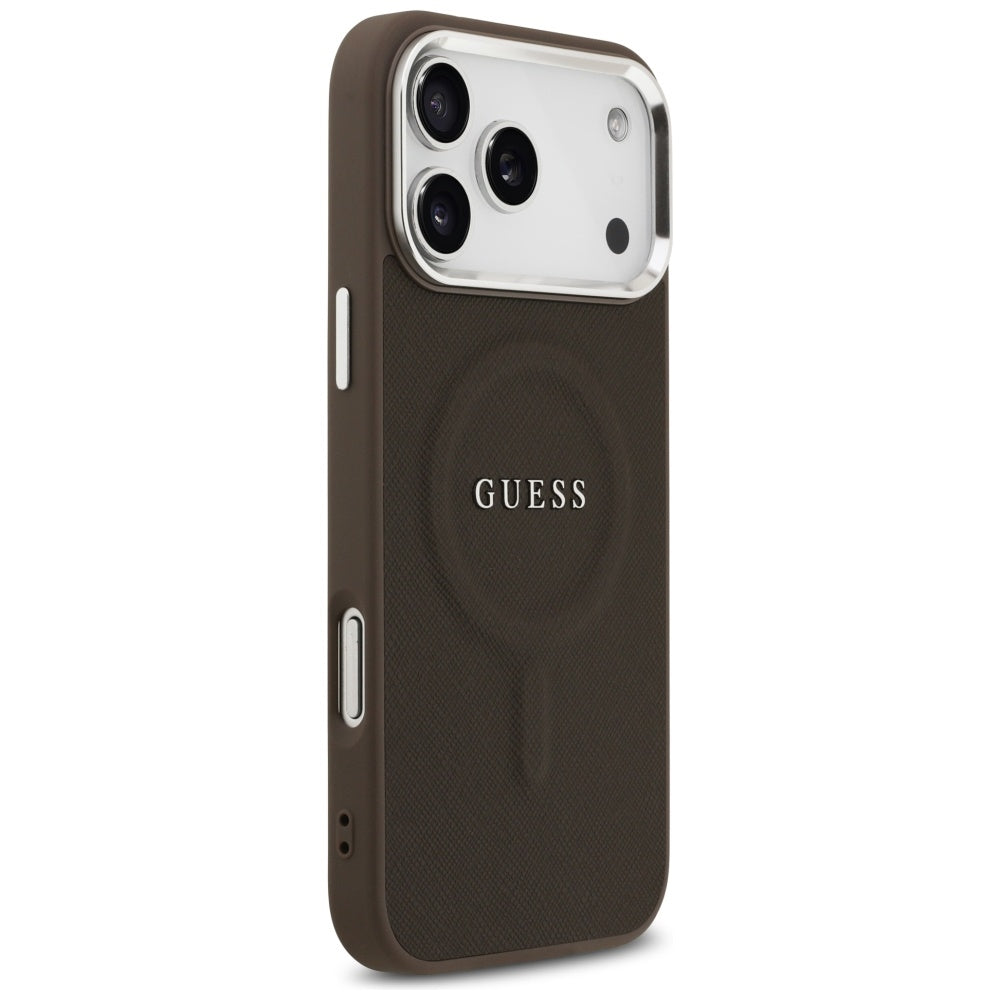 Husa MagSafe pentru Apple iPhone 17 Pro, Guess, Classic Logo, Maro