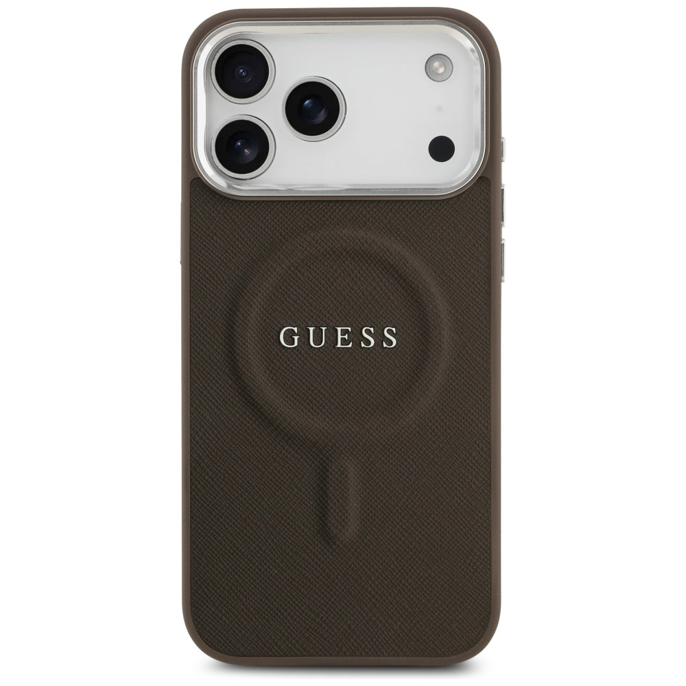 Husa MagSafe pentru Apple iPhone 17 Pro, Guess, Classic Logo, Maro