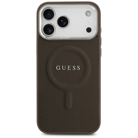 Husa MagSafe pentru Apple iPhone 17 Pro, Guess, Classic Logo, Maro