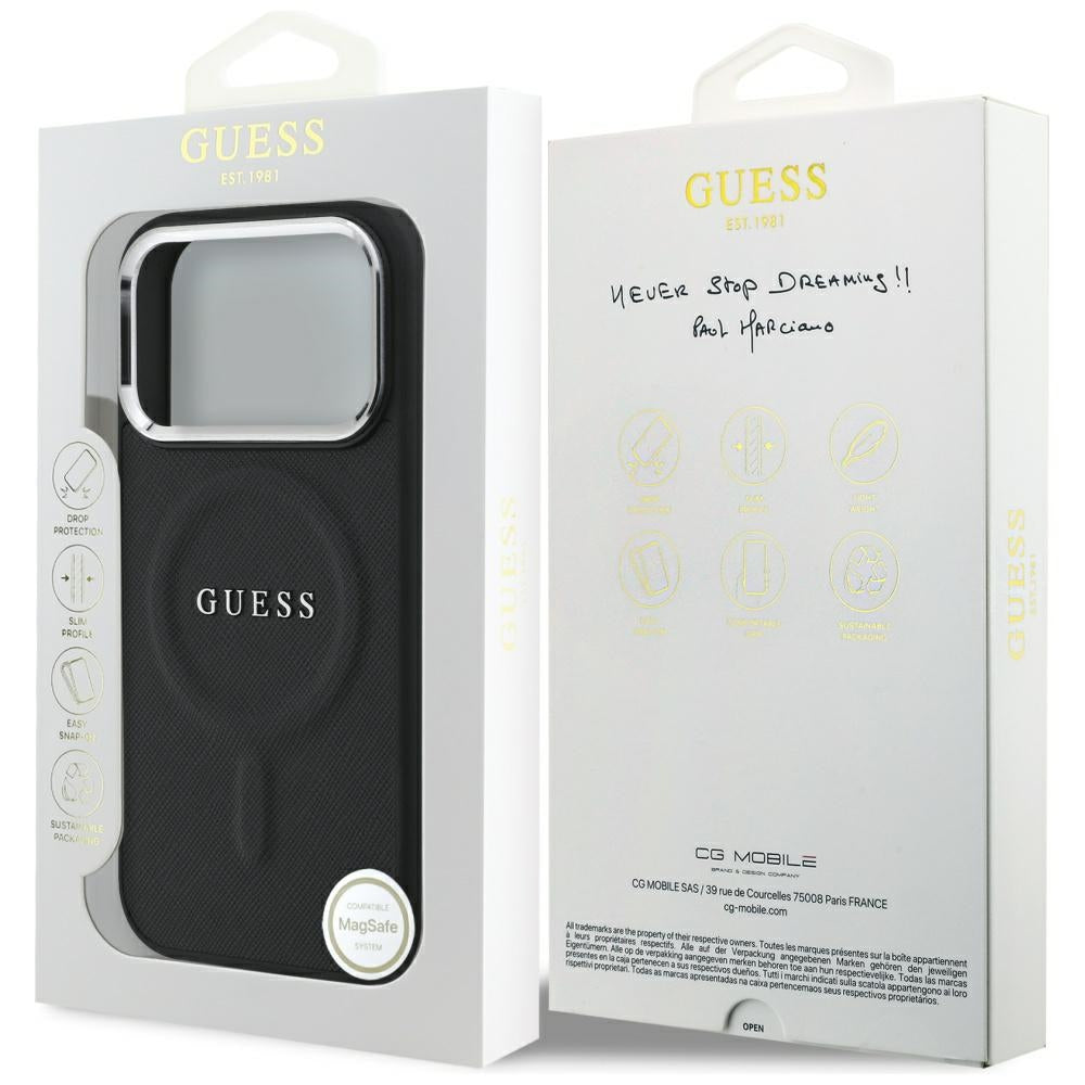 Husa MagSafe pentru Apple iPhone 17 Pro, Guess, Classic Logo, Neagra