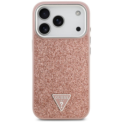 Husa MagSafe pentru Apple iPhone 17 Pro, Guess, Glitter Triangle Logo, Roz
