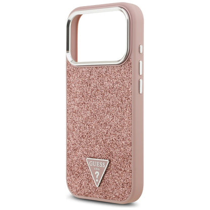 Husa MagSafe pentru Apple iPhone 17 Pro, Guess, Glitter Triangle Logo, Roz