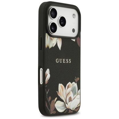 Husa MagSafe pentru Apple iPhone 17 Pro, Guess, Grained Flowers, Neagra