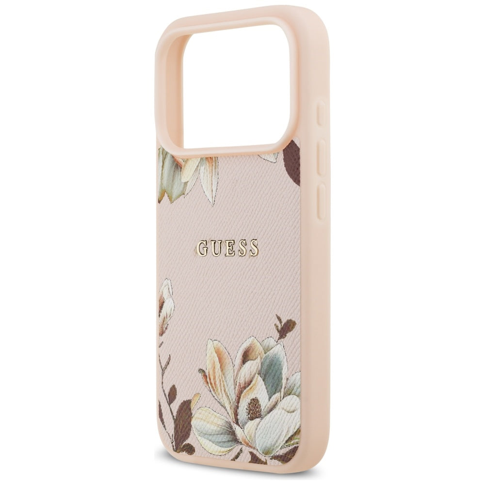 Husa MagSafe pentru Apple iPhone 17 Pro, Guess, Grained Flowers, Roz
