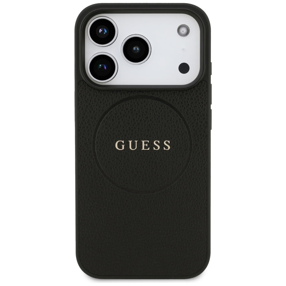 Husa MagSafe pentru Apple iPhone 17 Pro, Guess, Grained Gold Ring, Neagra