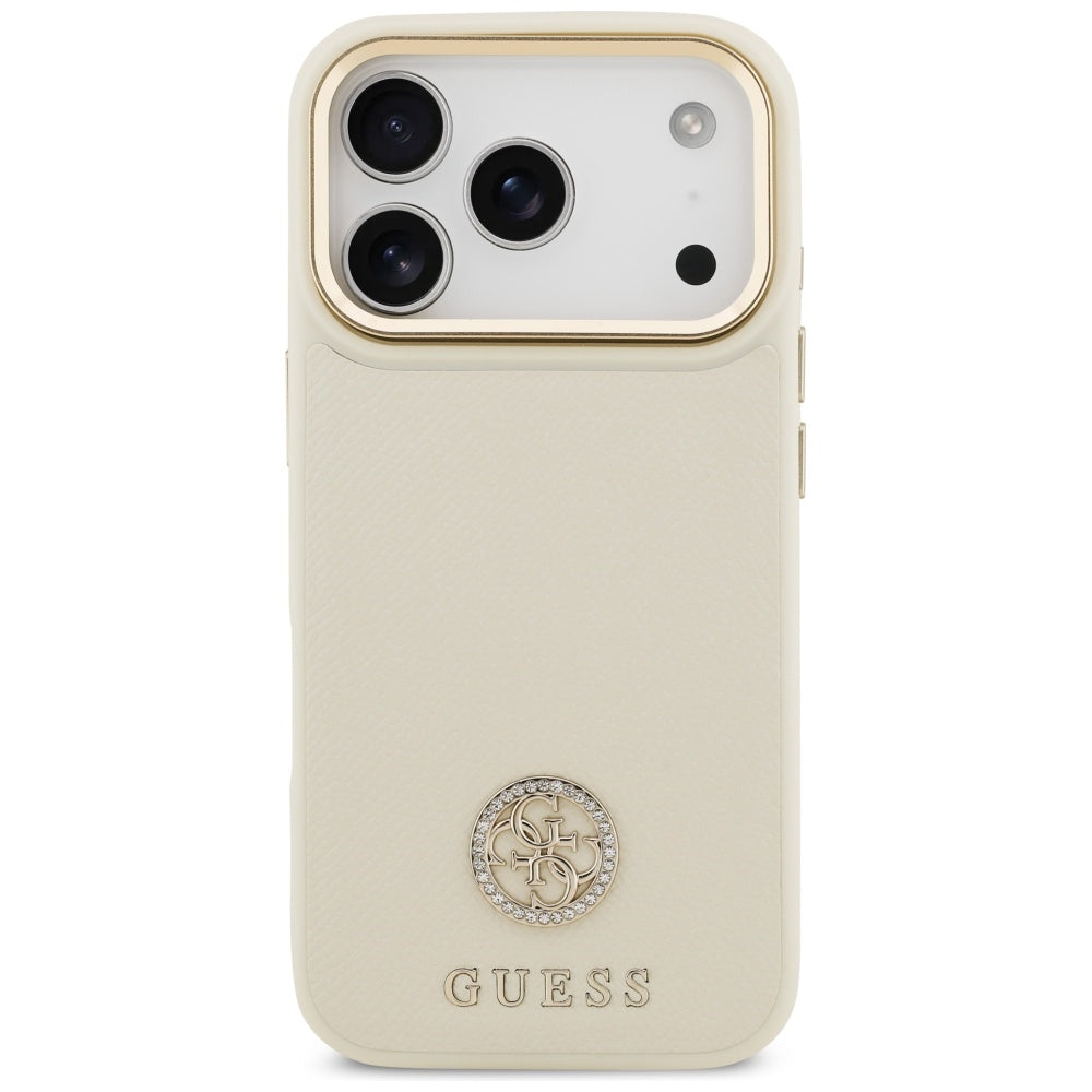 Husa MagSafe pentru Apple iPhone 17 Pro, Guess, Grained Strass Logo, Bej