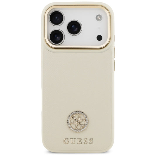 Husa MagSafe pentru Apple iPhone 17 Pro, Guess, Grained Strass Logo, Bej