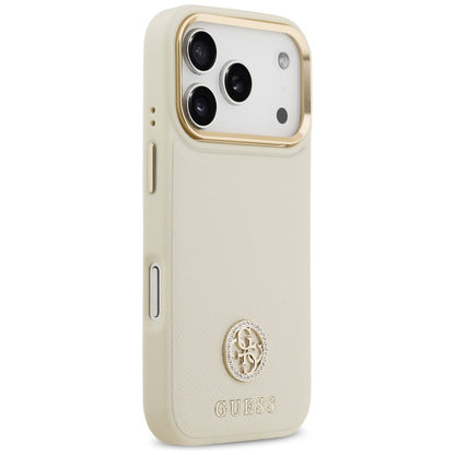 Husa MagSafe pentru Apple iPhone 17 Pro, Guess, Grained Strass Logo, Bej