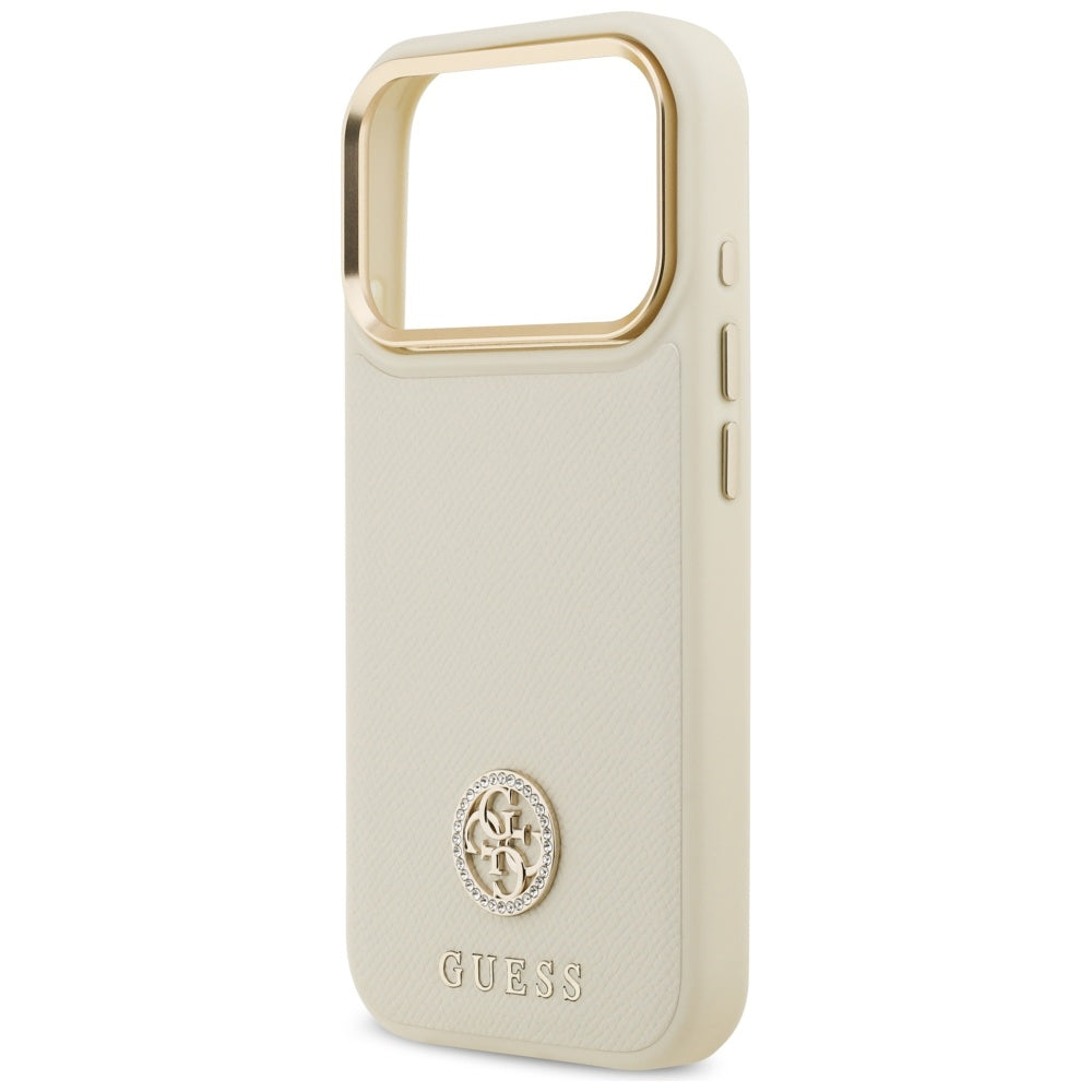 Husa MagSafe pentru Apple iPhone 17 Pro, Guess, Grained Strass Logo, Bej