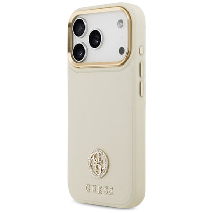 Husa MagSafe pentru Apple iPhone 17 Pro, Guess, Grained Strass Logo, Bej