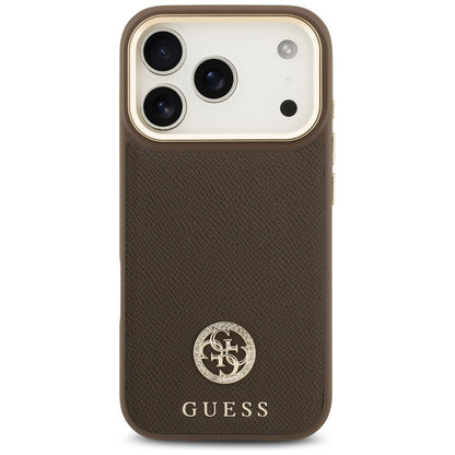 Husa MagSafe pentru Apple iPhone 17 Pro, Guess, Grained Strass Logo, Maro