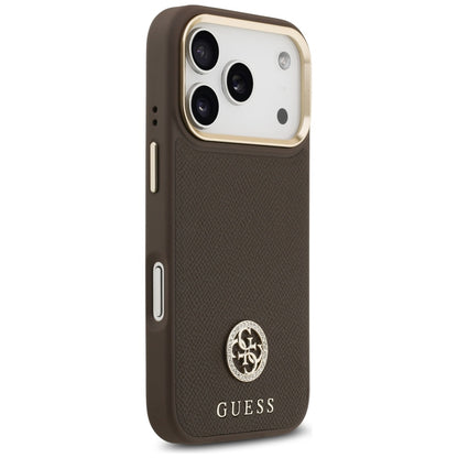 Husa MagSafe pentru Apple iPhone 17 Pro, Guess, Grained Strass Logo, Maro