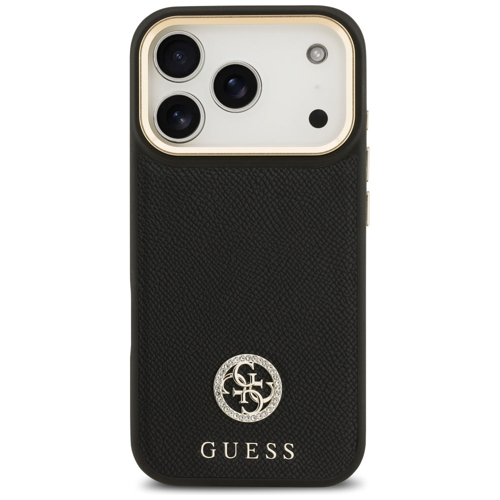 Husa MagSafe pentru Apple iPhone 17 Pro, Guess, Grained Strass Logo, Neagra