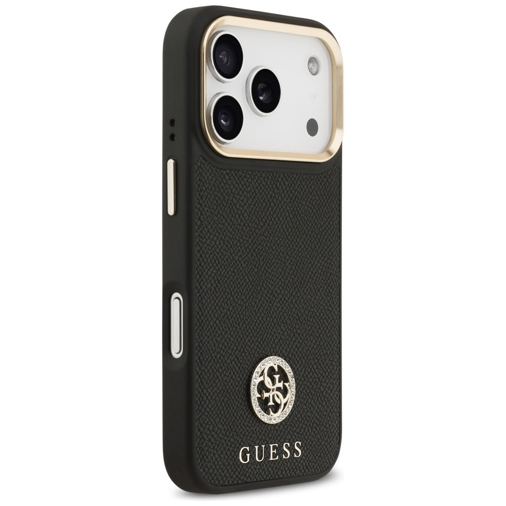 Husa MagSafe pentru Apple iPhone 17 Pro, Guess, Grained Strass Logo, Neagra