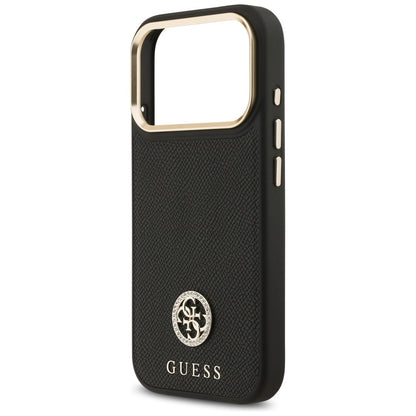 Husa MagSafe pentru Apple iPhone 17 Pro, Guess, Grained Strass Logo, Neagra