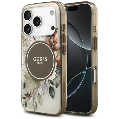 Husa MagSafe pentru Apple iPhone 17 Pro, Guess, IML Flower and Tonal Circle , Maro