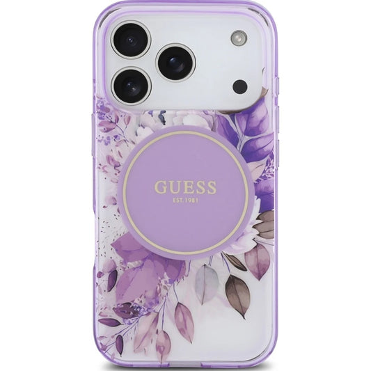 Husa MagSafe pentru Apple iPhone 17 Pro, Guess, IML Flower & Tonal Circle, Mov