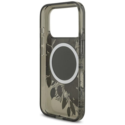 Husa MagSafe pentru Apple iPhone 17 Pro, Guess, IML Flowers with Pearl Strap, Neagra