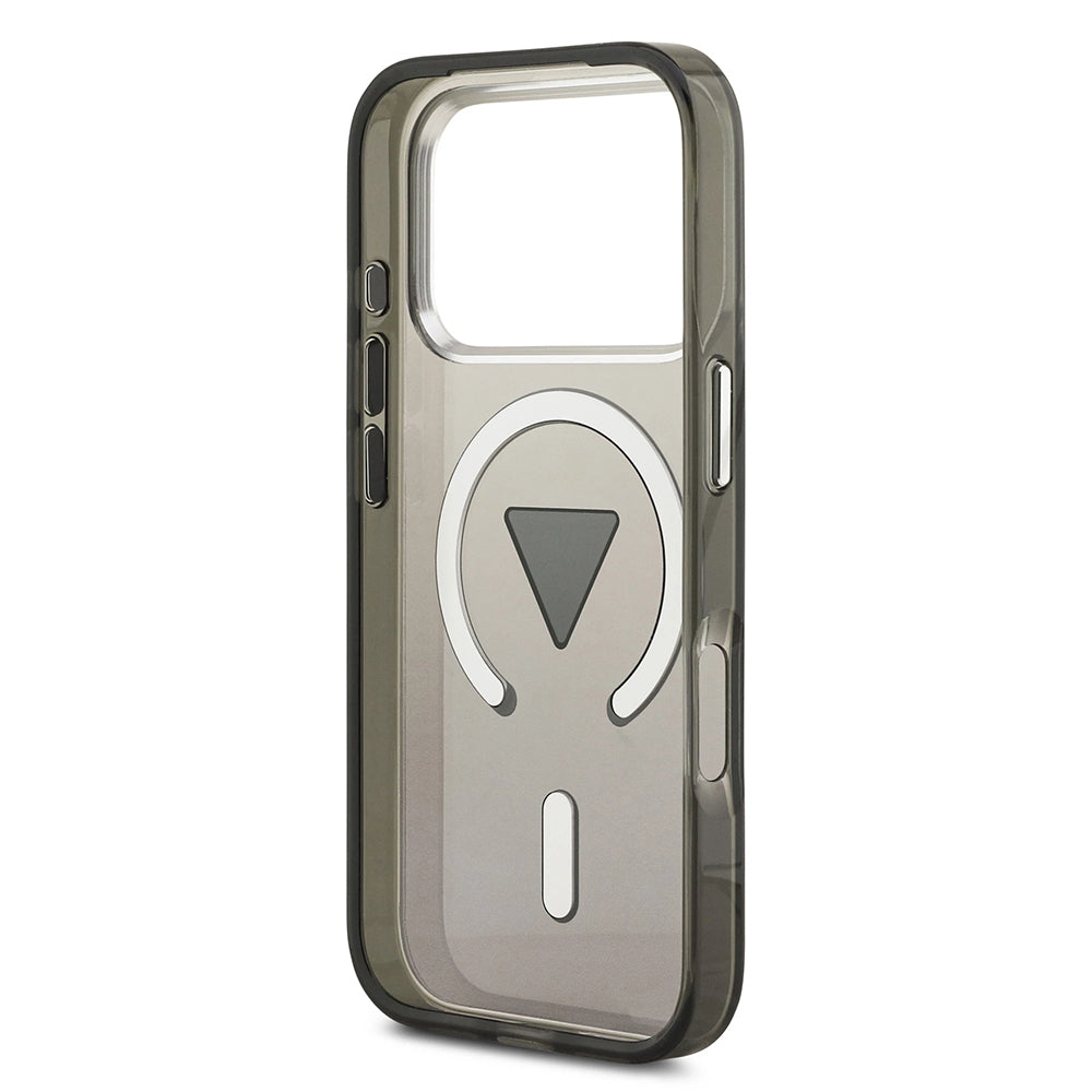 Husa MagSafe pentru Apple iPhone 17 Pro, Guess, IML Gradient Triangle Logo, Neagra Argintie