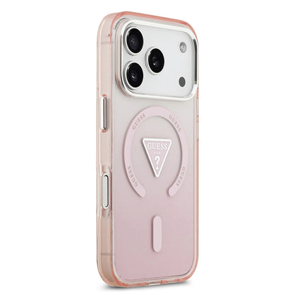 Husa MagSafe pentru Apple iPhone 17 Pro, Guess, IML Gradient Triangle Logo, Roz