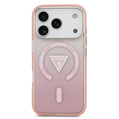 Husa MagSafe pentru Apple iPhone 17 Pro, Guess, IML Gradient Triangle Logo, Roz
