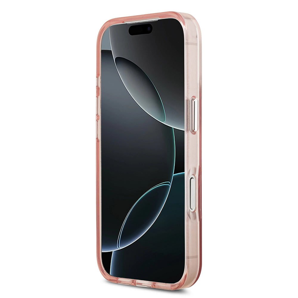 Husa MagSafe pentru Apple iPhone 17 Pro, Guess, IML Gradient Triangle Logo, Roz
