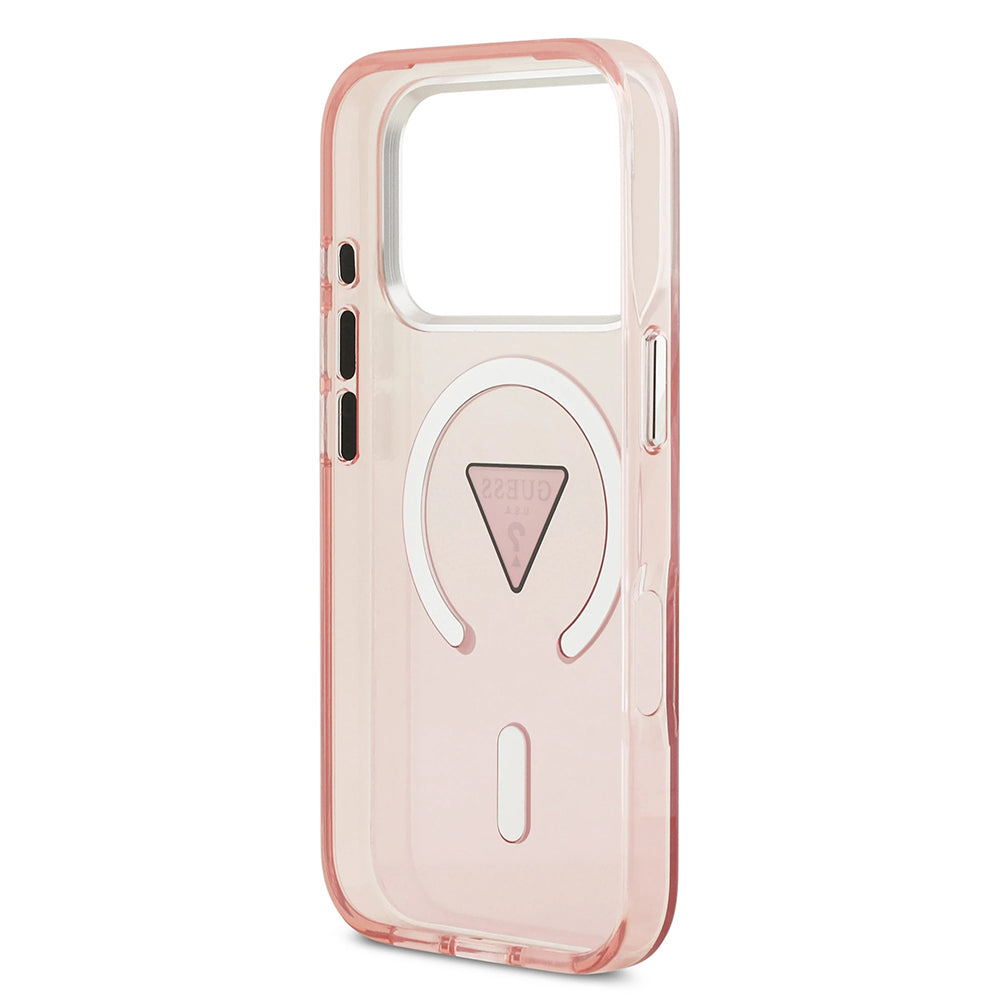 Husa MagSafe pentru Apple iPhone 17 Pro, Guess, IML Gradient Triangle Logo, Roz