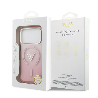 Husa MagSafe pentru Apple iPhone 17 Pro, Guess, IML Gradient Triangle Logo, Roz