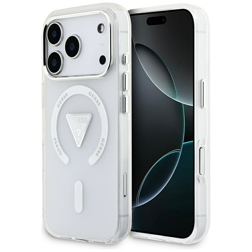Husa MagSafe pentru Apple iPhone 17 Pro, Guess, IML Gradient Triangle Logo, Transparenta