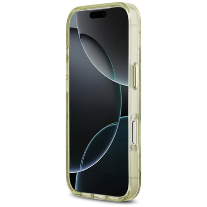 Husa MagSafe pentru Apple iPhone 17 Pro, Guess, IML Metal Glitter Flowers Triangle, Verde